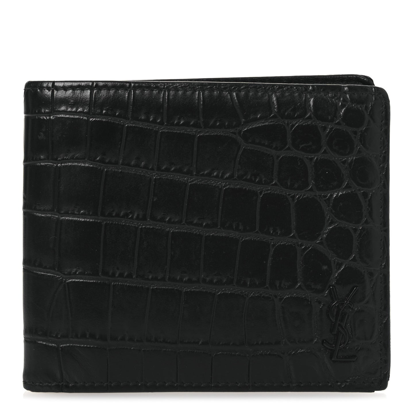 Calfskin Crocodile Embossed Tiny Cassandre East West Wallet Black