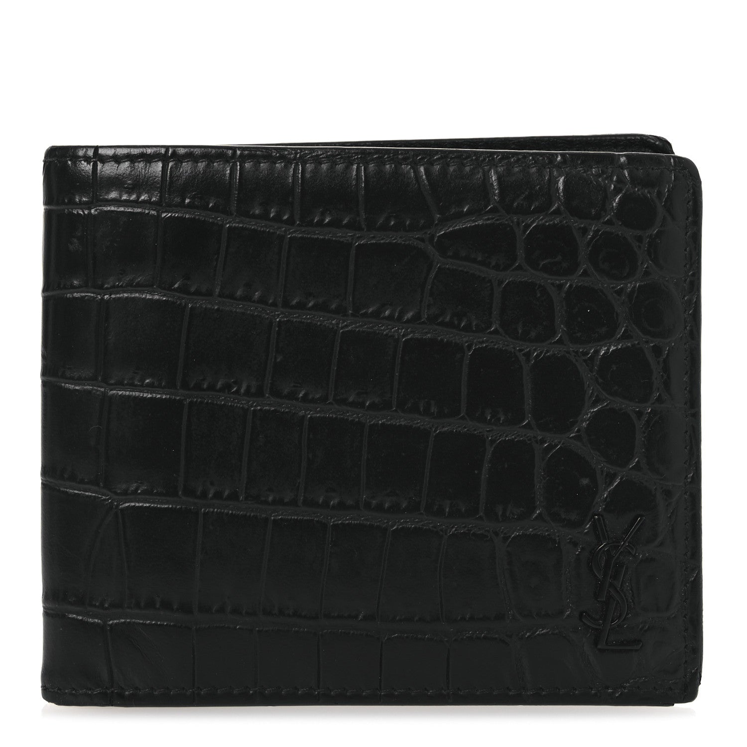 Saint Laurent Calfskin Crocodile Embossed Tiny Cassandre East West Wallet Black 1 of 9