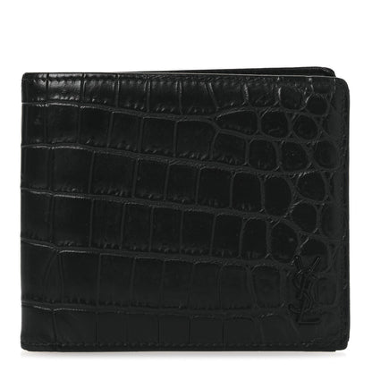 Saint Laurent Calfskin Crocodile Embossed Tiny Cassandre East West Wallet Black 1 of 9