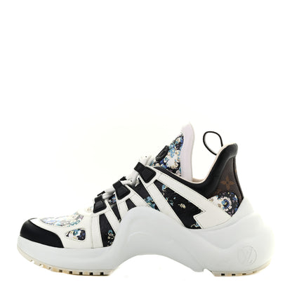 Louis Vuitton Flower Printed Calfskin Monogram LV Archlight Sneakers 39 Black Blue 1 of 10