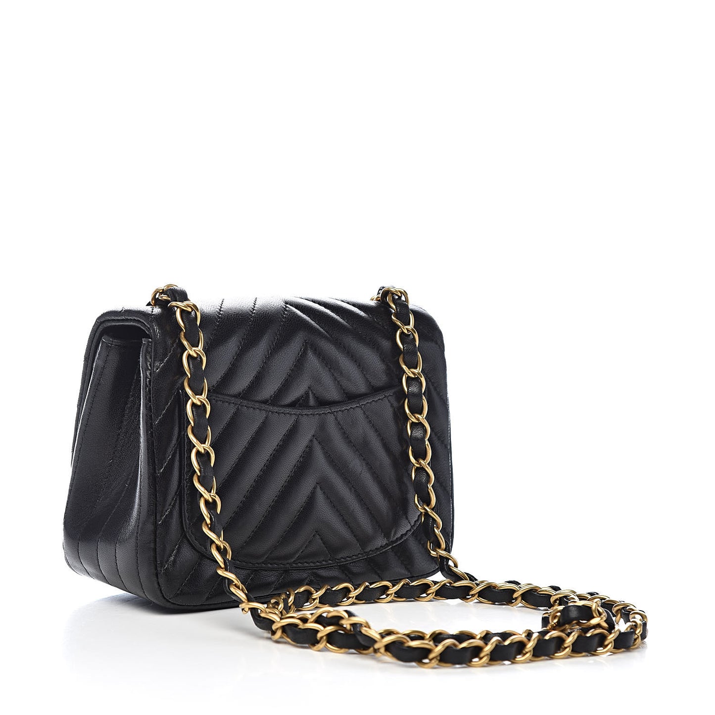 Lambskin Chevron Quilted Mini Square Flap Black