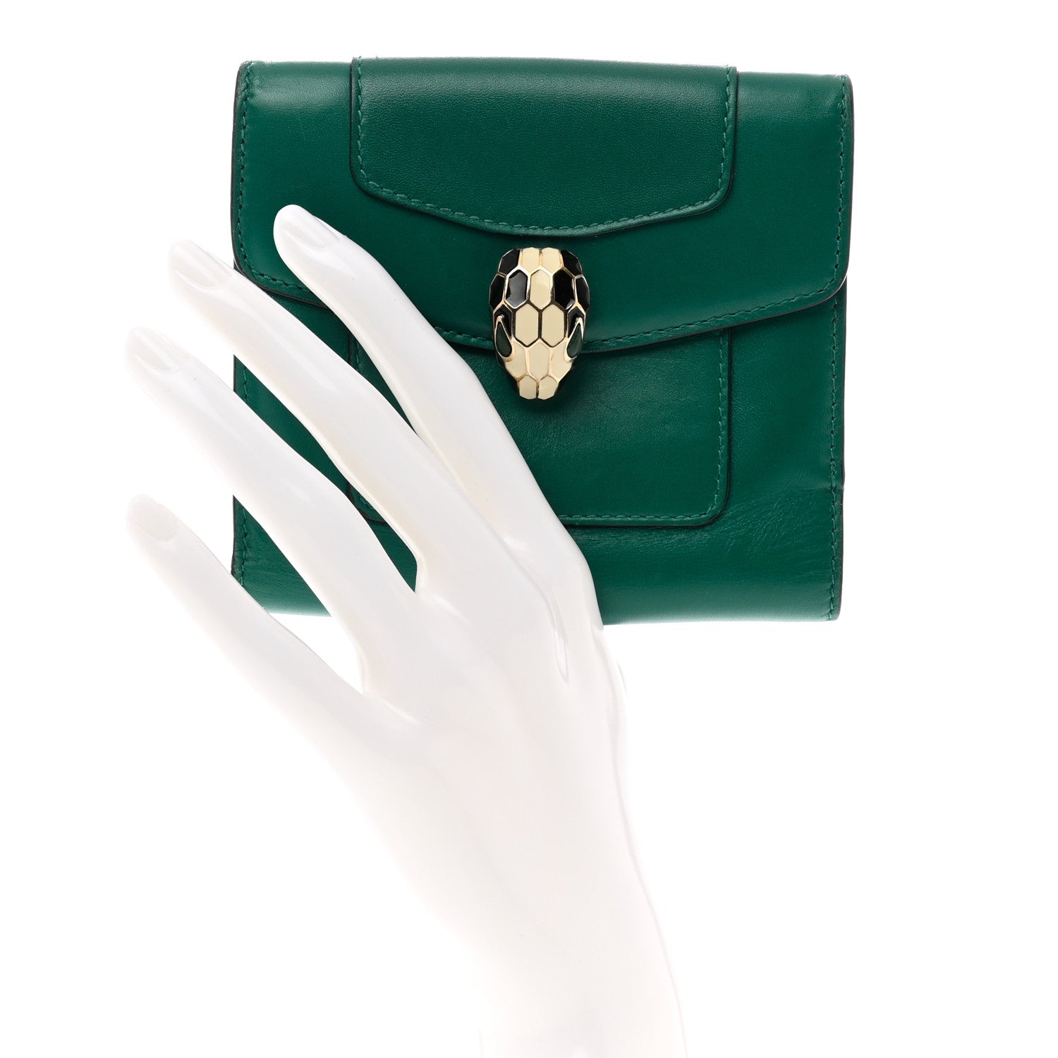 Bulgari Calfskin Serpenti Forever Wallet Emerald Green 2 of 9