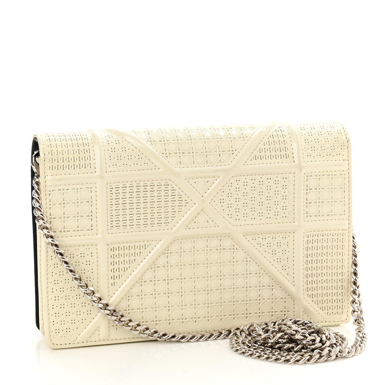Christian Dior Patent Micro-Cannage Diorama Wallet on Chain Pouch White 3 of 9