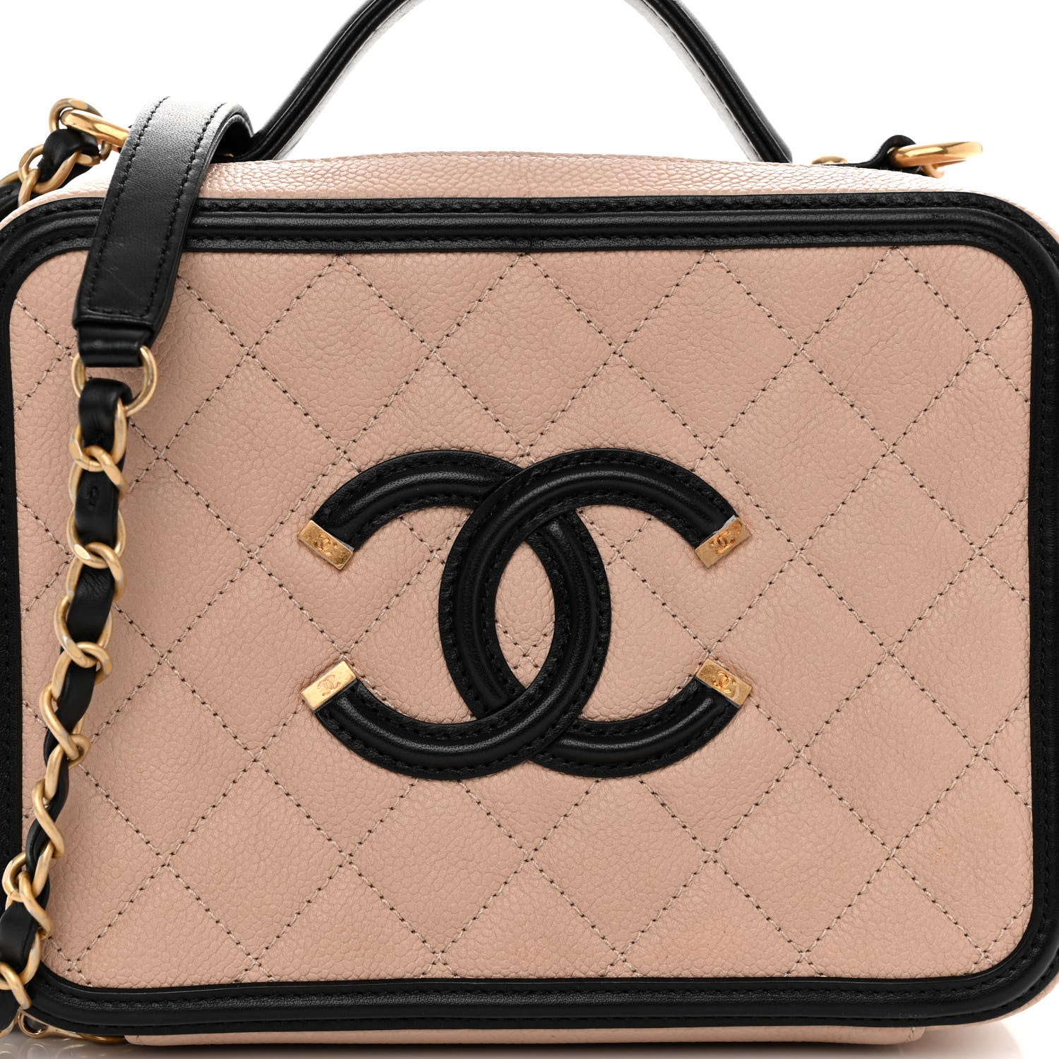 Chanel Caviar Quilted Medium CC Filigree Vanity Case Beige Black 8 of 10