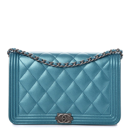 Chanel Metallic Caviar Quilted Boy Wallet On Chain WOC Turquoise 1 of 8