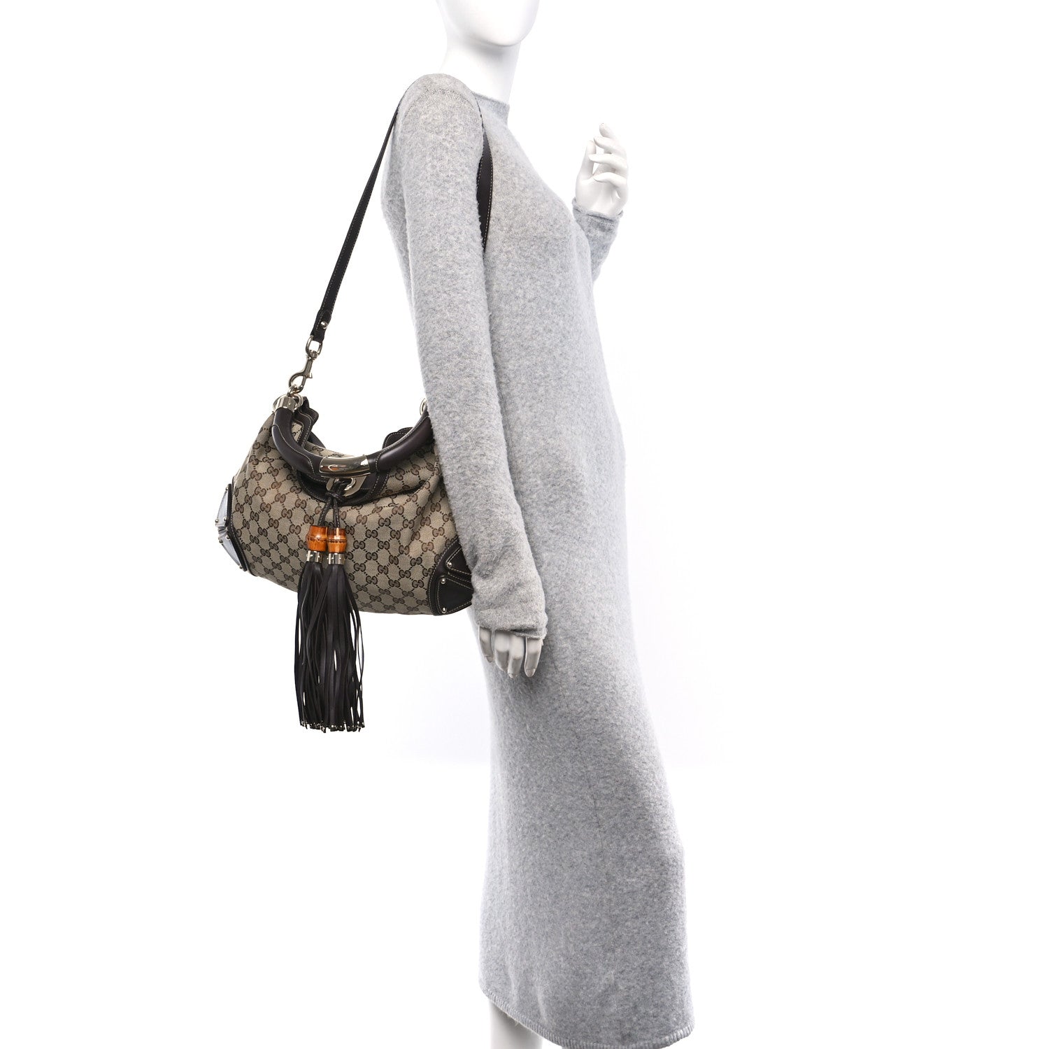 Gucci Monogram Medium Indy Top Handle Hobo Dark Brown 2 of 11