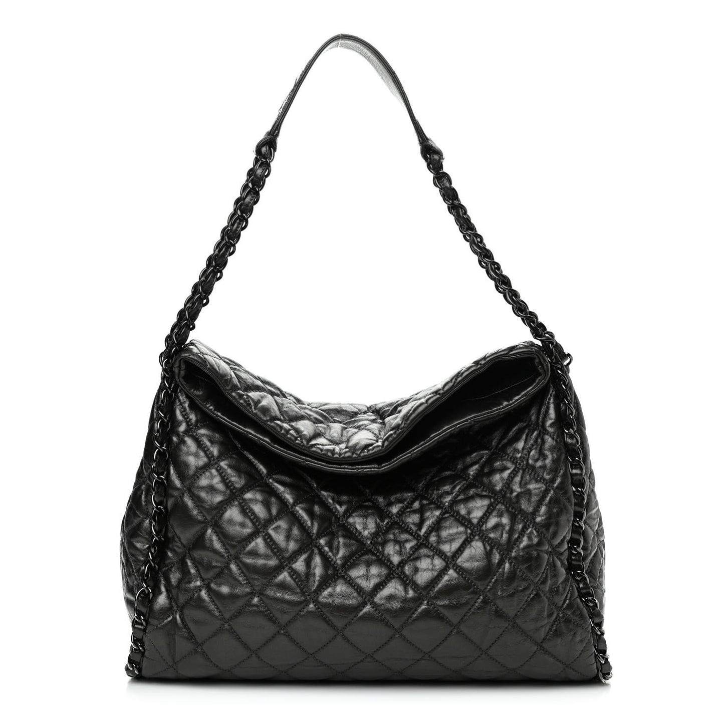 Metallic Calfskin Quilted Large Chain Me Hobo Dark Grey