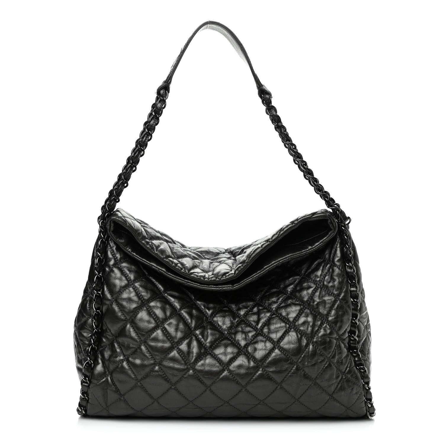 Chanel Metallic Calfskin Quilted Large Chain Me Hobo Dark Grey 1 of 9
