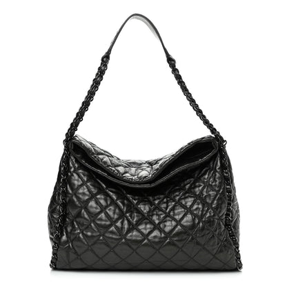 Chanel Metallic Calfskin Quilted Large Chain Me Hobo Dark Grey 1 of 9