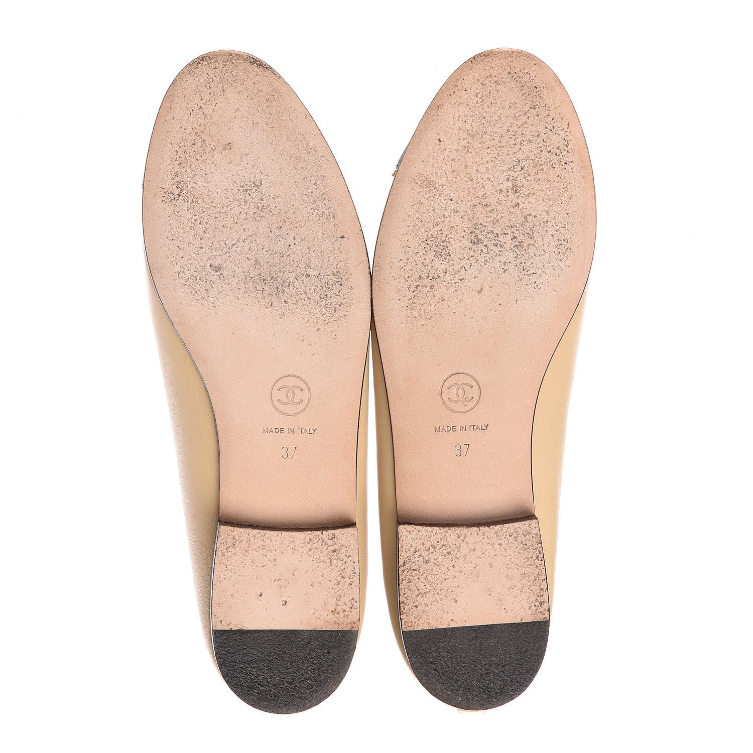 Chanel Lambskin Cap Toe CC Ballerina Flats 37 Beige Black 8 of 16