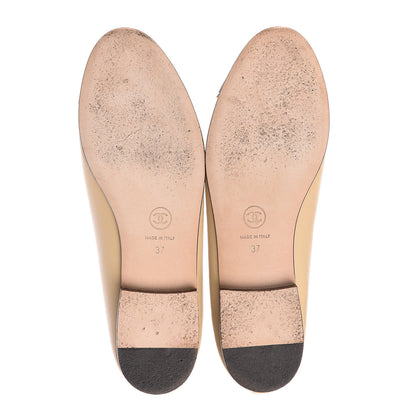 Chanel Lambskin Cap Toe CC Ballerina Flats 37 Beige Black 8 of 16