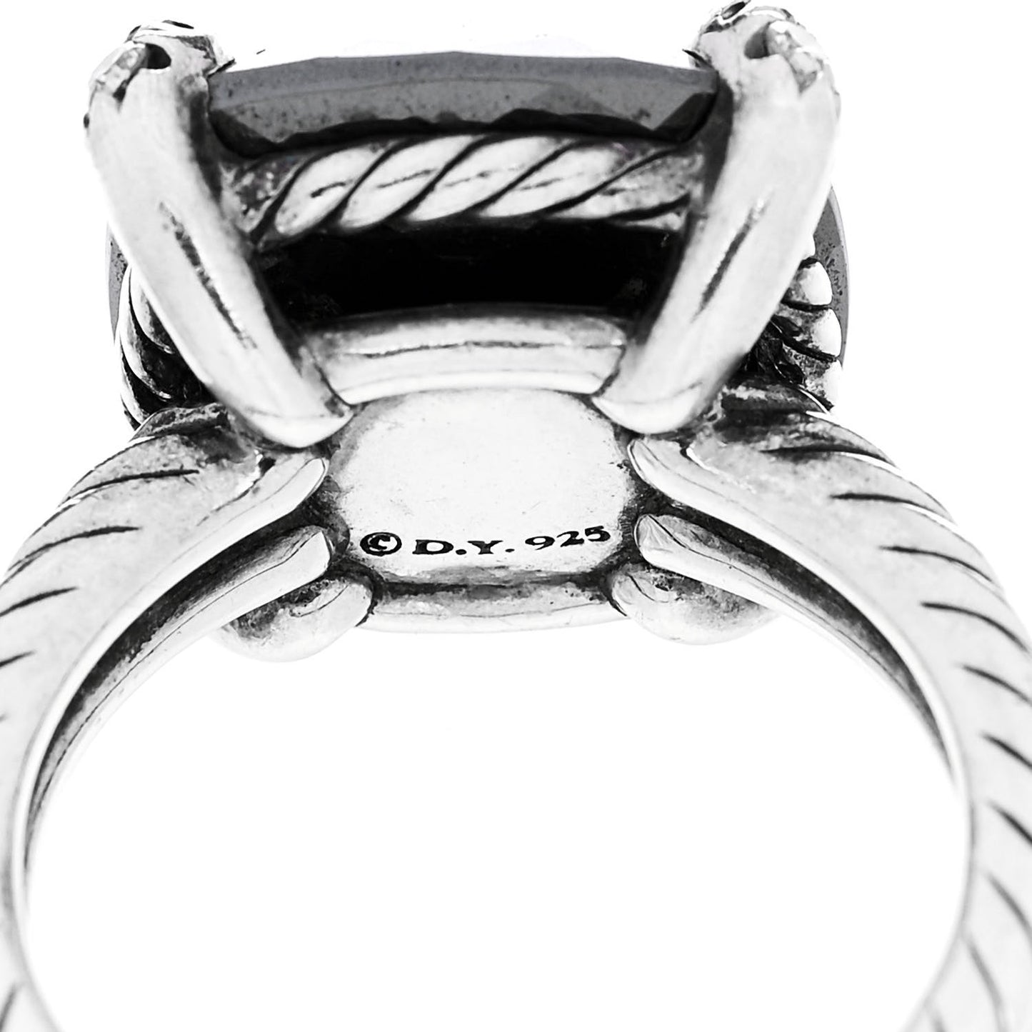 Sterling Silver Diamond Hematine 14mm Chatelaine Ring 54 7