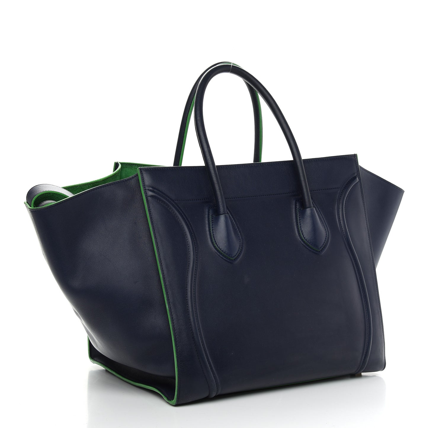 Supple Calfskin Medium Phantom Luggage Navy Blue Green Trim