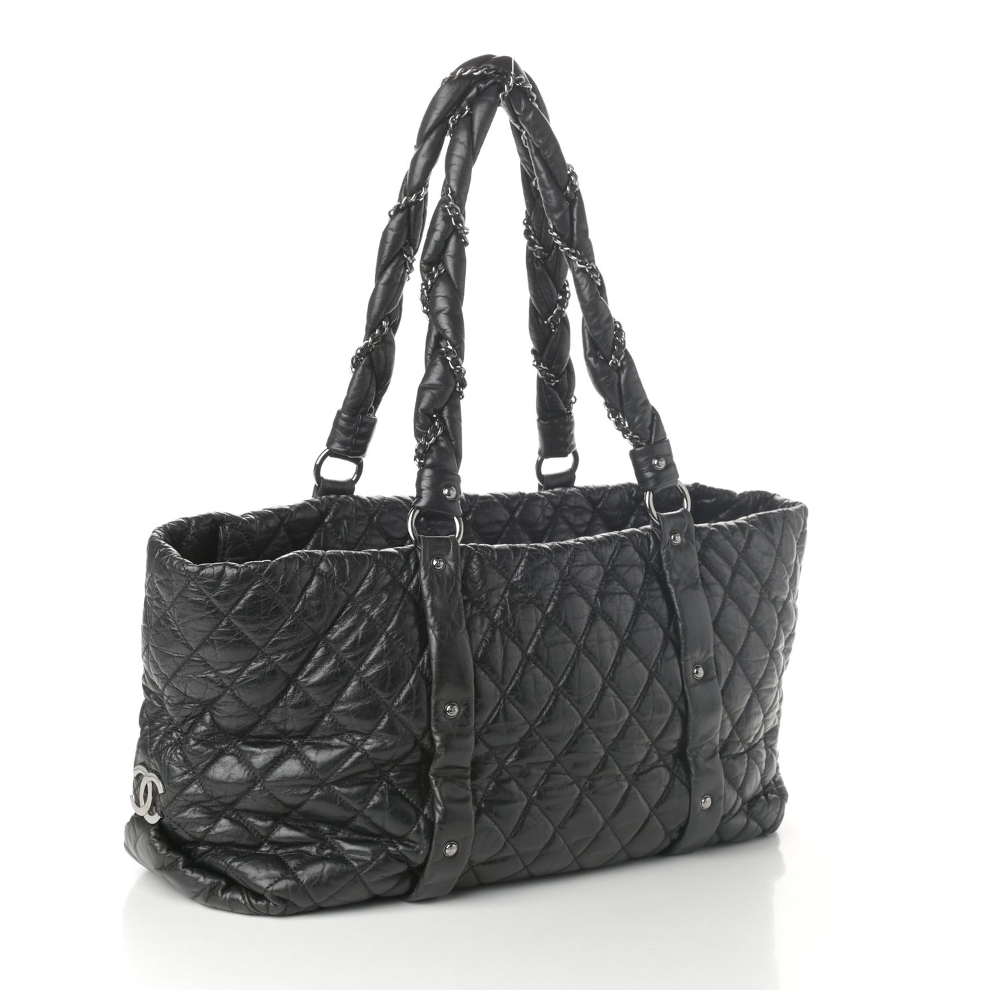 Distressed Lambskin Vintage Ligne Lady Braid XL Tote Black