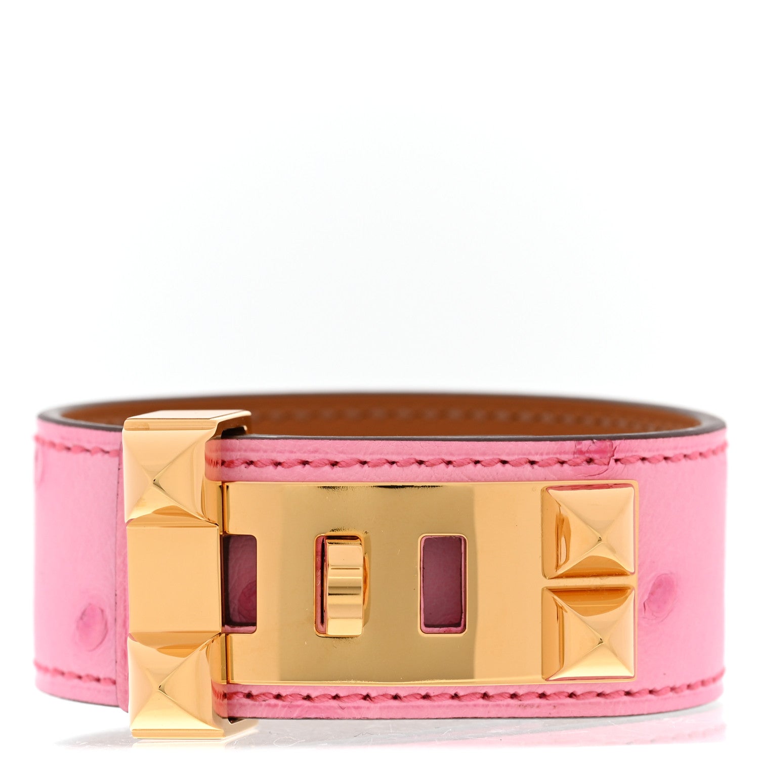 Hermes Boreal Ostrich Collier De Chien 24 CDC Bracelet T2 Rose Bubblegum 1 of 7