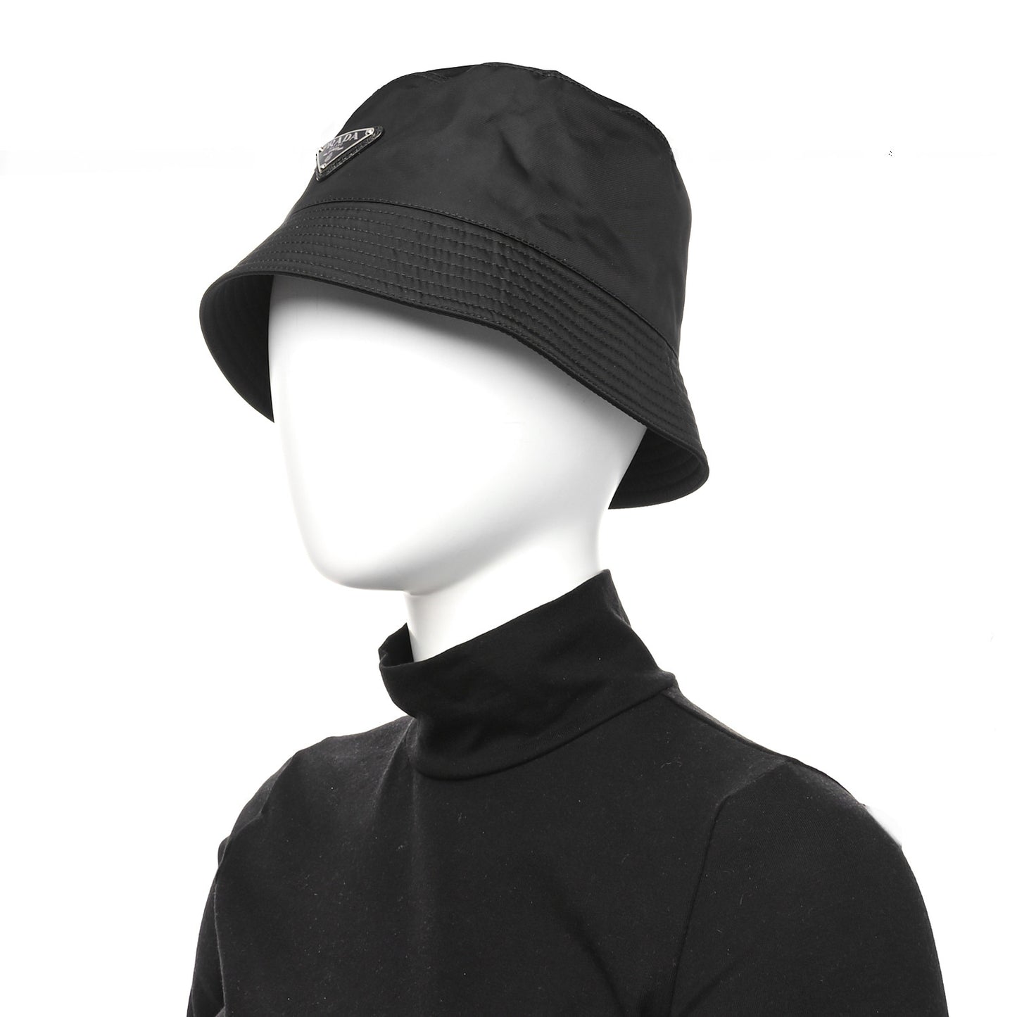 Re-Nylon Metal Triangle Logo Womens Bucket Hat M Black