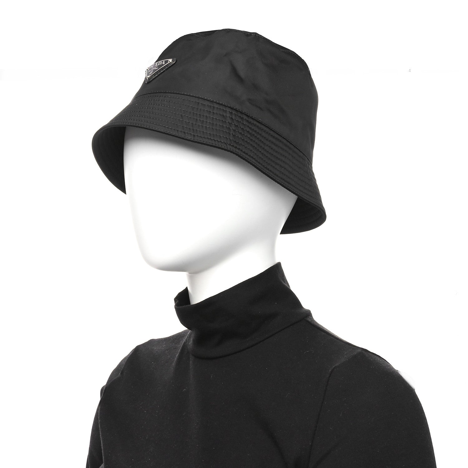 Prada Re-Nylon Metal Triangle Logo Womens Bucket Hat M Black 2 of 10