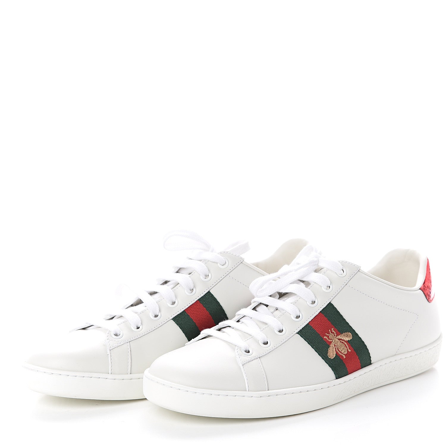 Gucci Calfskin Ayers Bee Embroidered Womens Ace Sneakers 40.5 White Green 3 of 7