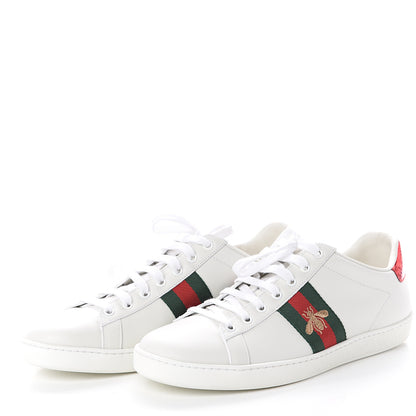 Gucci Calfskin Ayers Bee Embroidered Womens Ace Sneakers 40.5 White Green 3 of 7