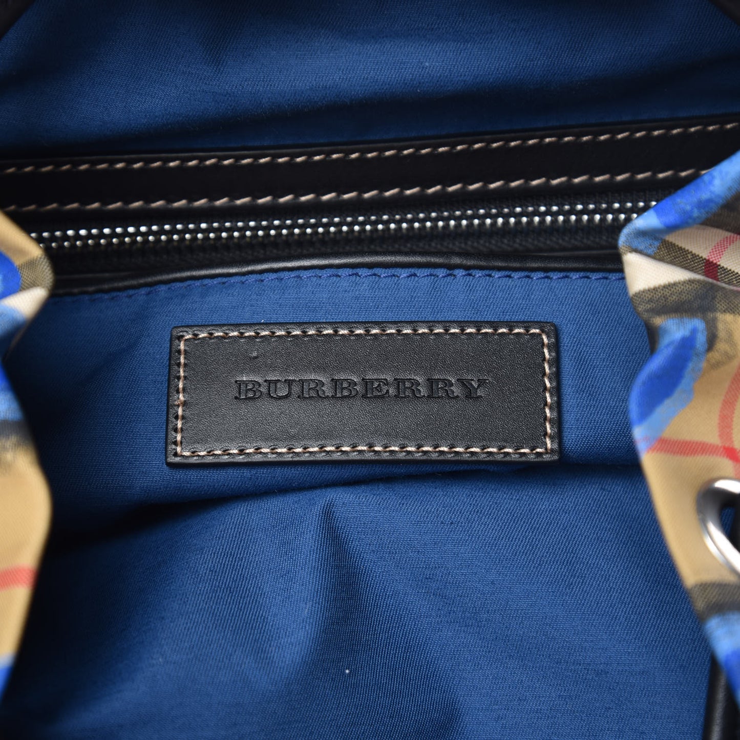 Vintage Check Graffiti Print Medium Rucksack Backpack Blue Antique Yellow