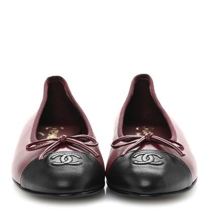 Chanel Lambskin Cap Toe CC Ballerina Flats 39 Burgundy Black 3 of 10