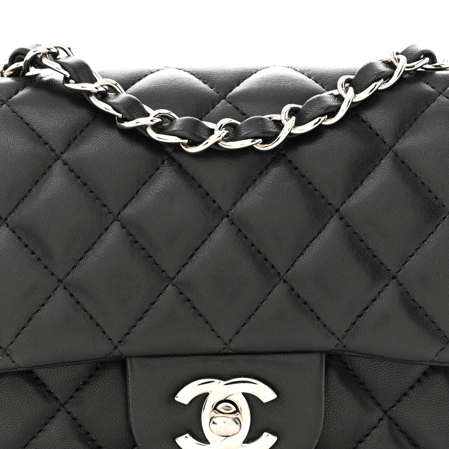 Lambskin Quilted Mini Square Flap Black