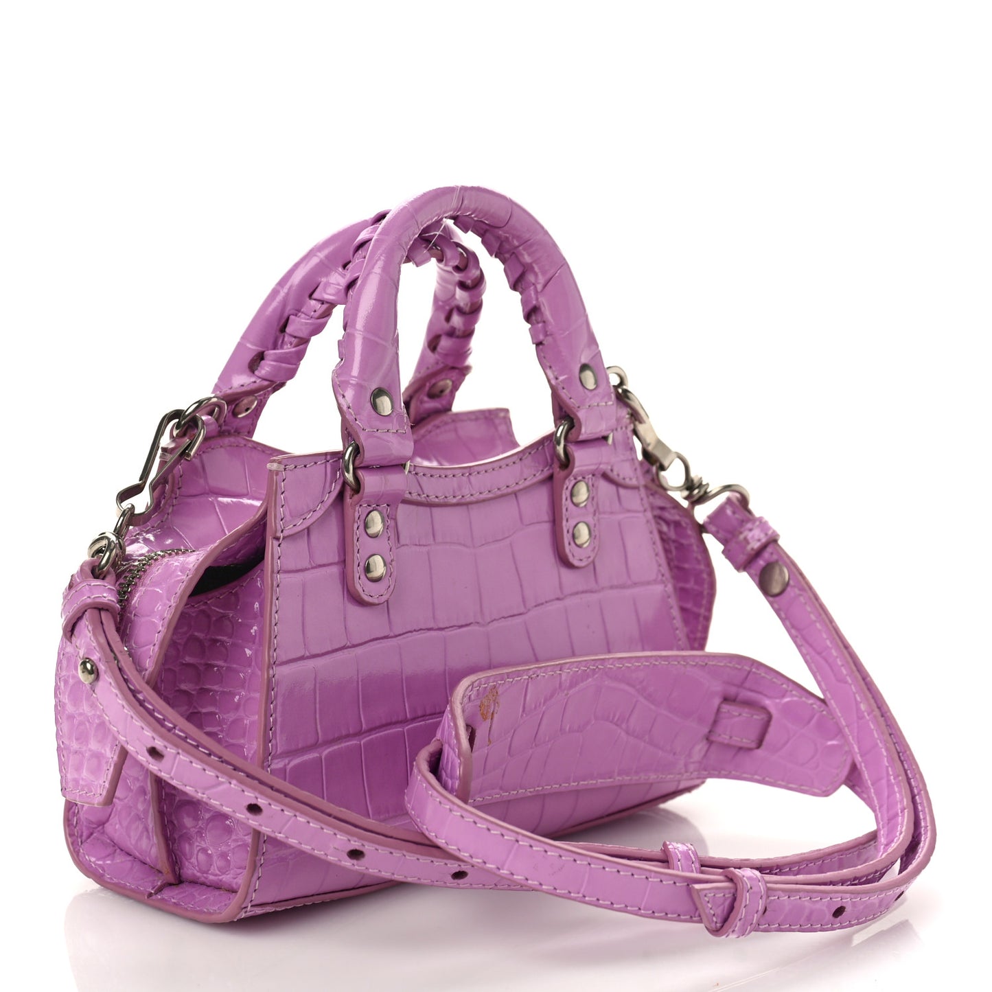 Calfskin Crocodile Embossed Neo Classic Silver Hardware Nano City Crossbody Lilac