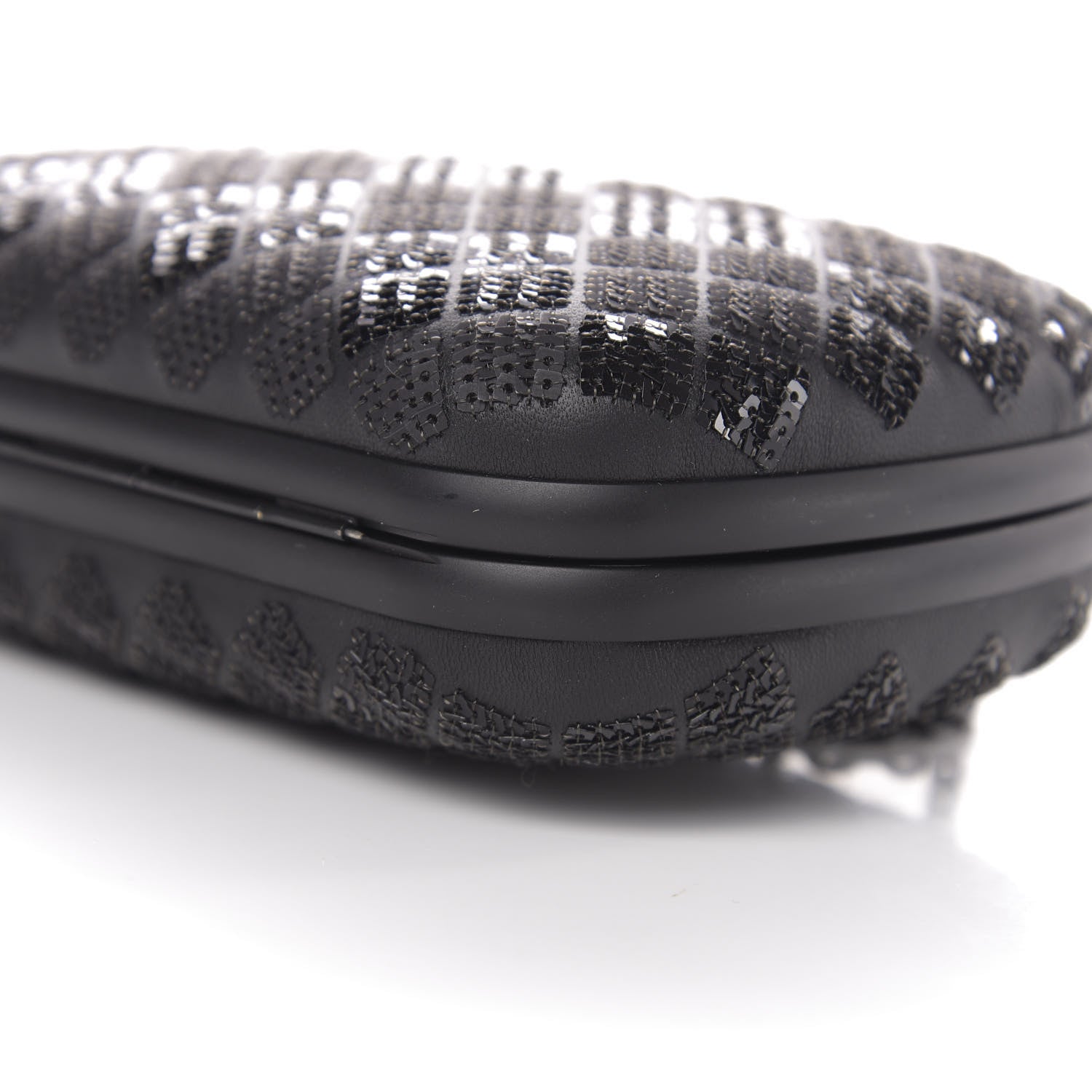 Bottega Veneta Sequin Paillettes Tartan Chain Knot Clutch Black 7 of 8