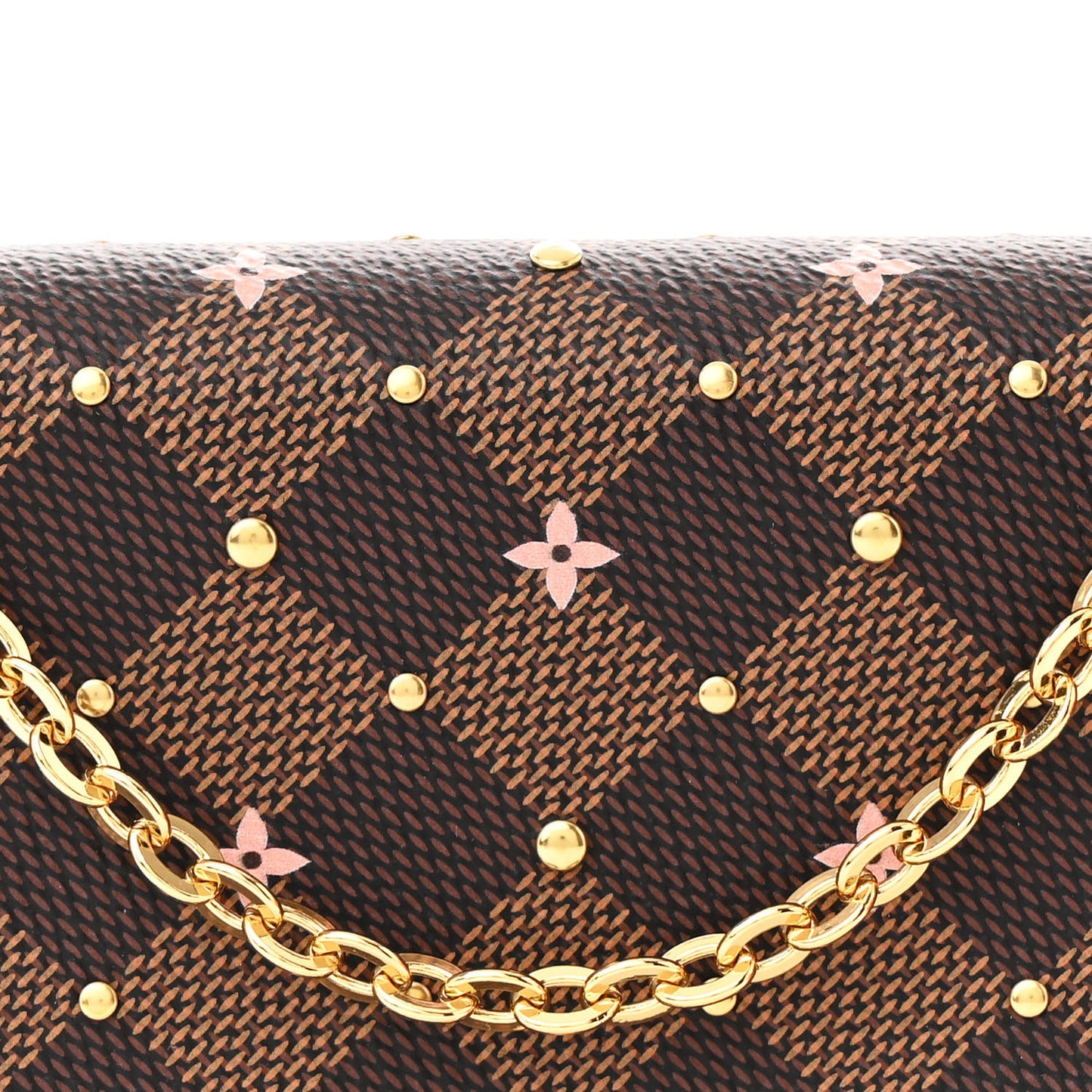 Damier Ebene Studded Pochette Felicie Chain Wallet