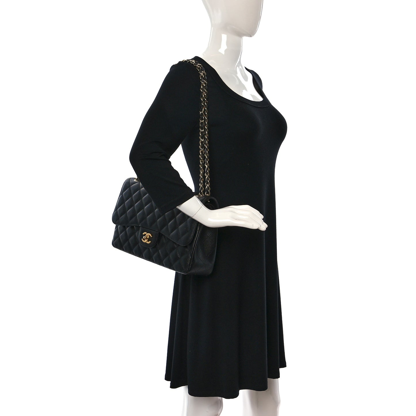 Caviar Quilted Jumbo Double Flap Black