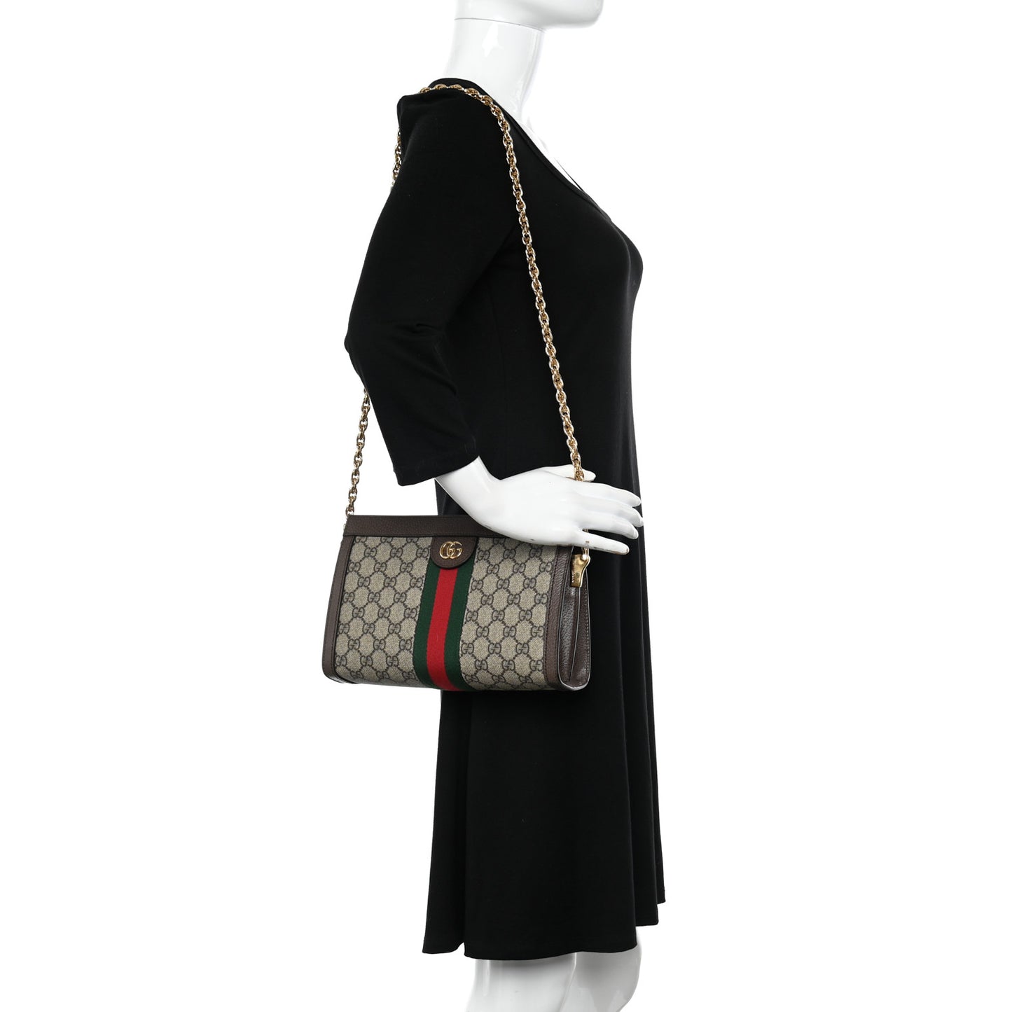 GG Supreme Monogram Web Small Ophidia Chain Shoulder Bag Brown