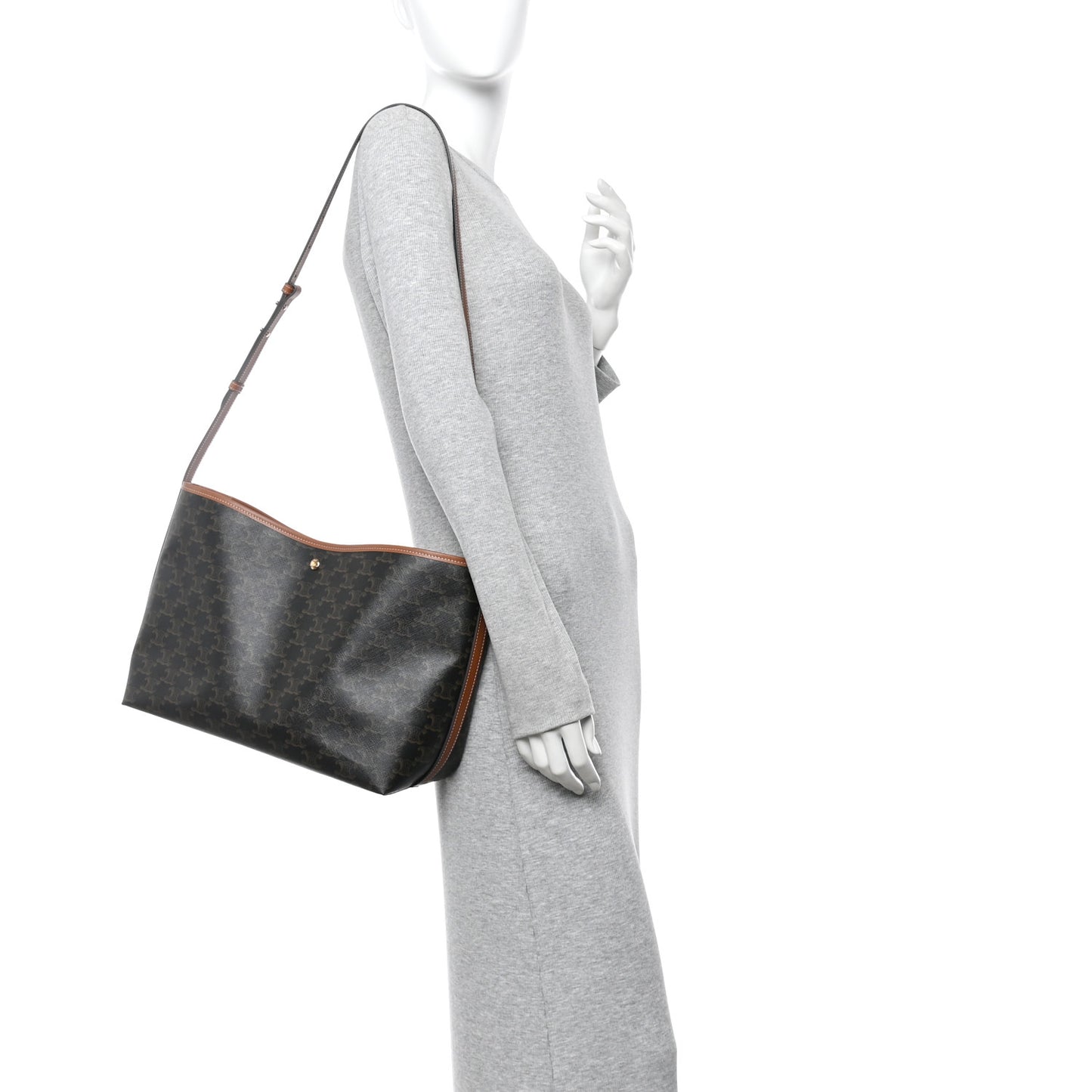 Triomphe Canvas Calfskin Shopper Tote Tan