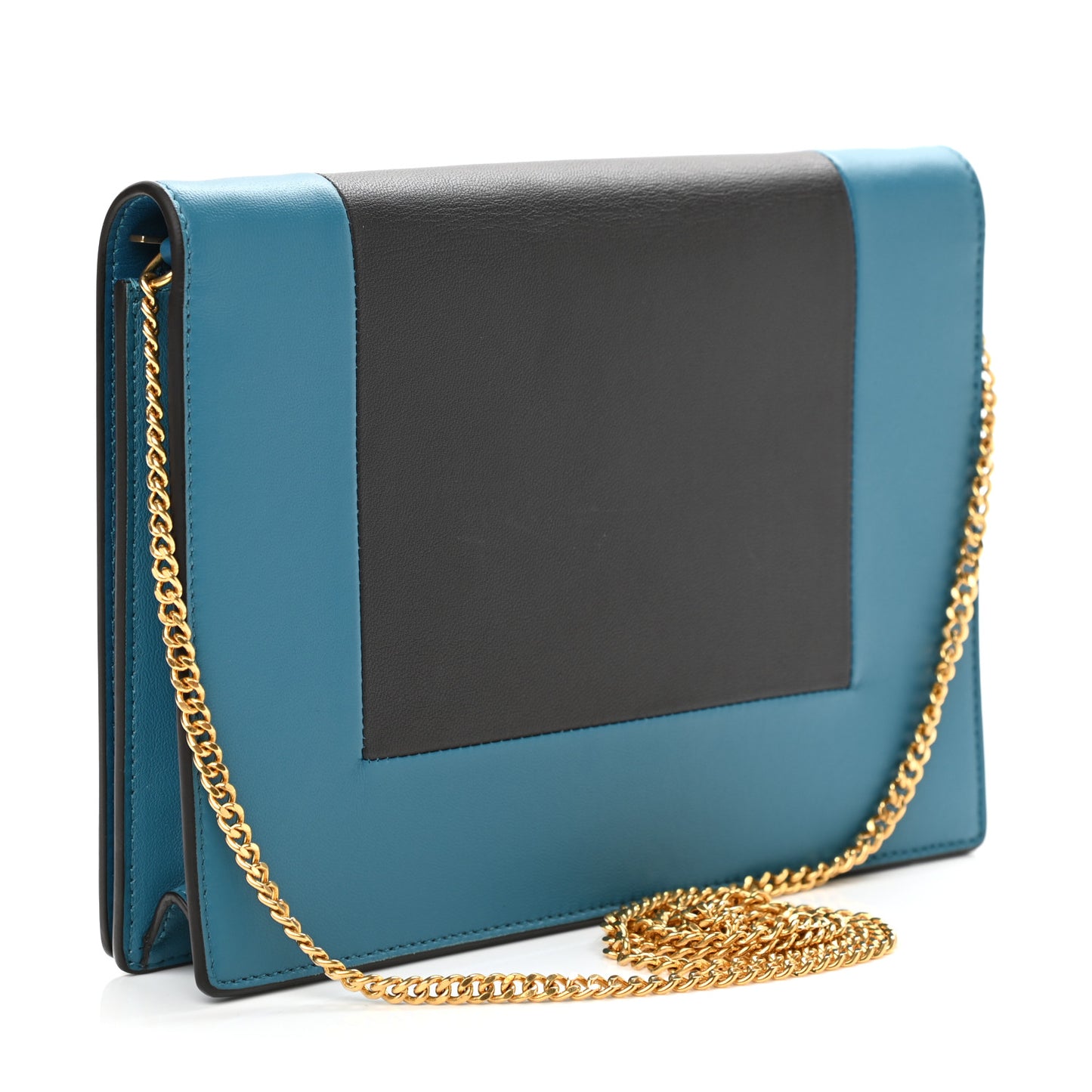 Smooth Lambskin Frame Evening Chain Clutch Turchese Liquorice