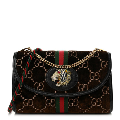 Gucci Velvet GG Monogram Web Small Rajah Slim Flap Shoulder Bag Brown Black 1 of 13