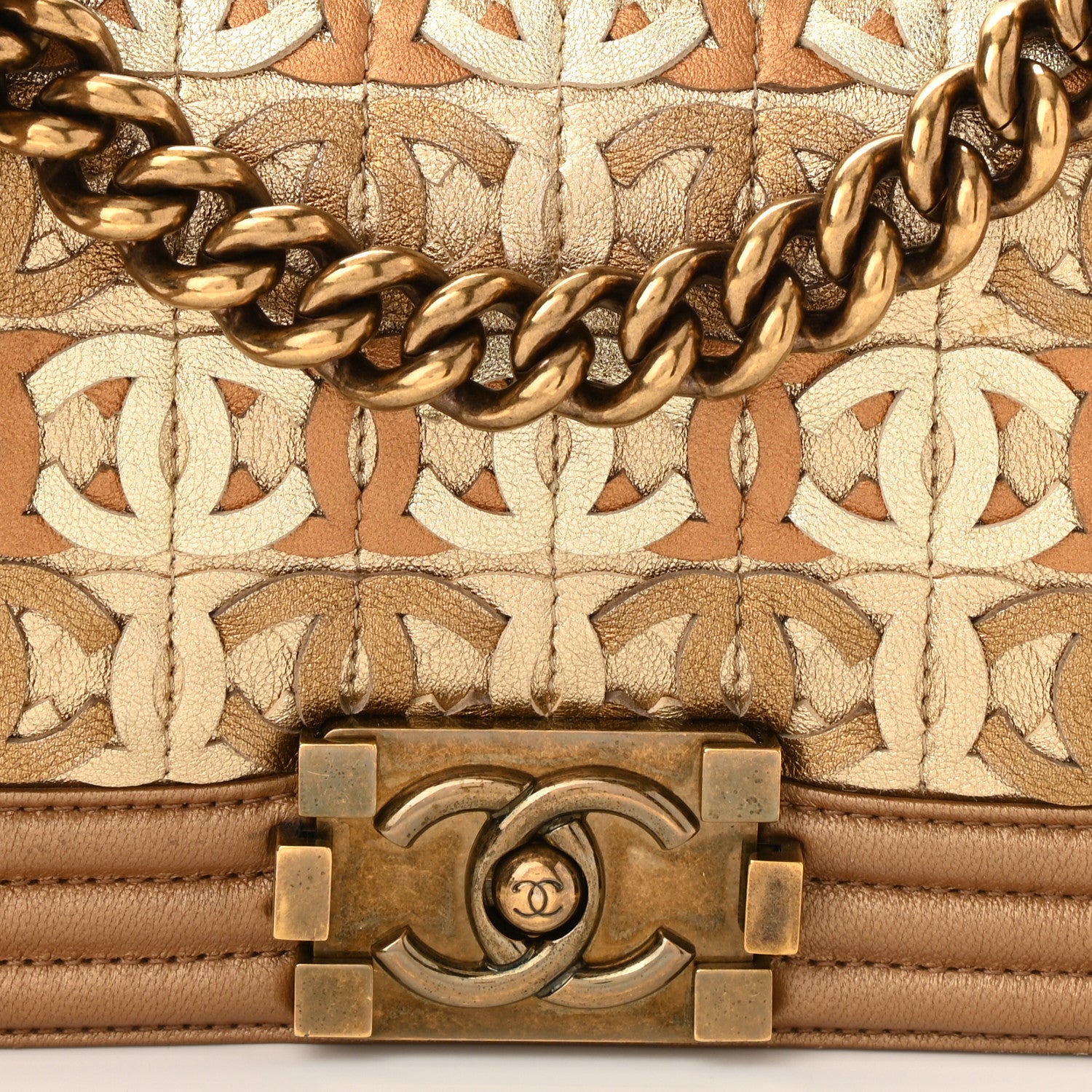 Chanel Metallic Lambskin Small Golden CC Boy Flap Dark Gold 10 of 10
