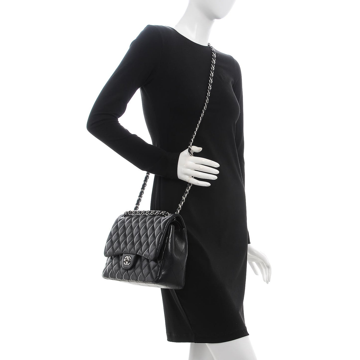 Lambskin Quilted Jumbo Double Flap Black