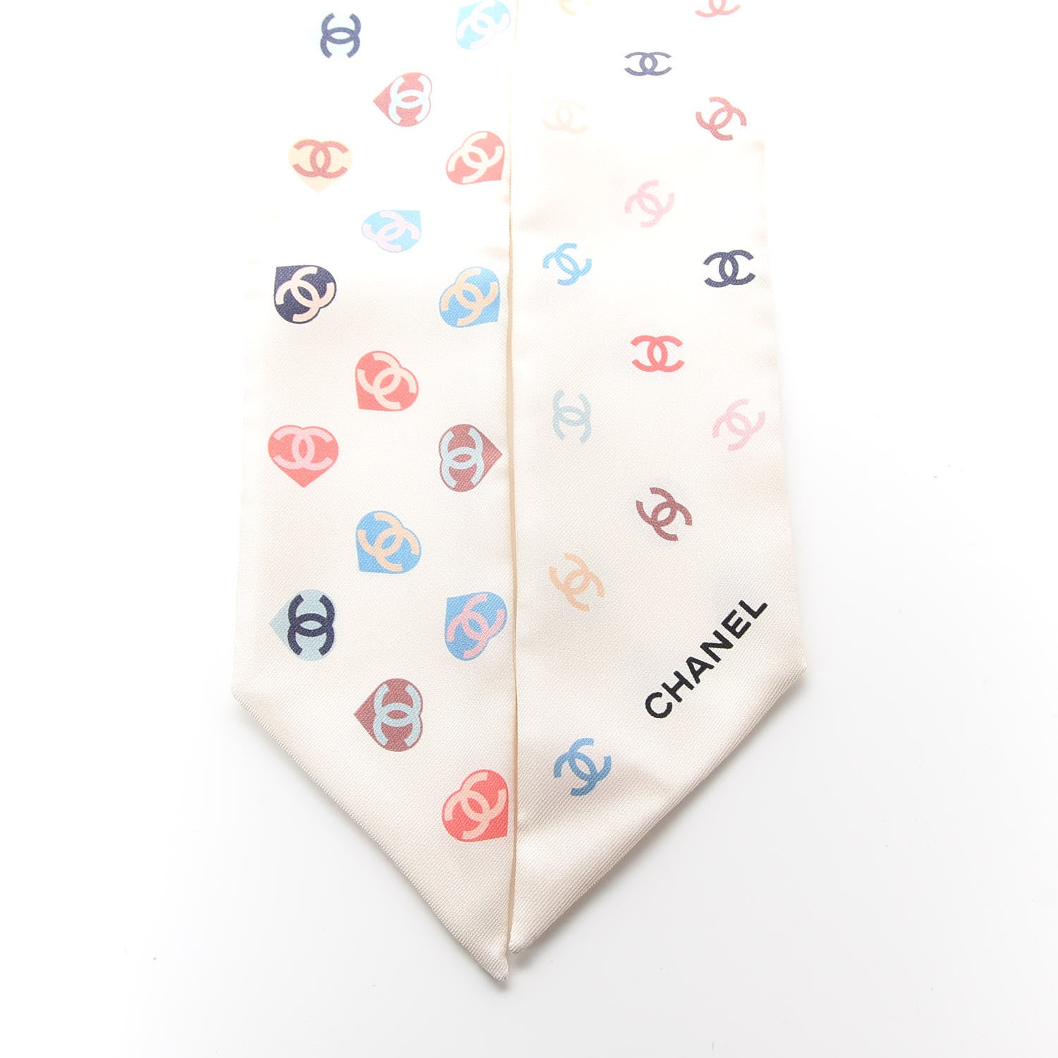 Chanel Silk Heart CC Slim Bandeau Scarf Ivory 2 of 3