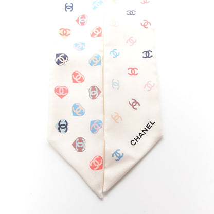 Chanel Silk Heart CC Slim Bandeau Scarf Ivory 2 of 3
