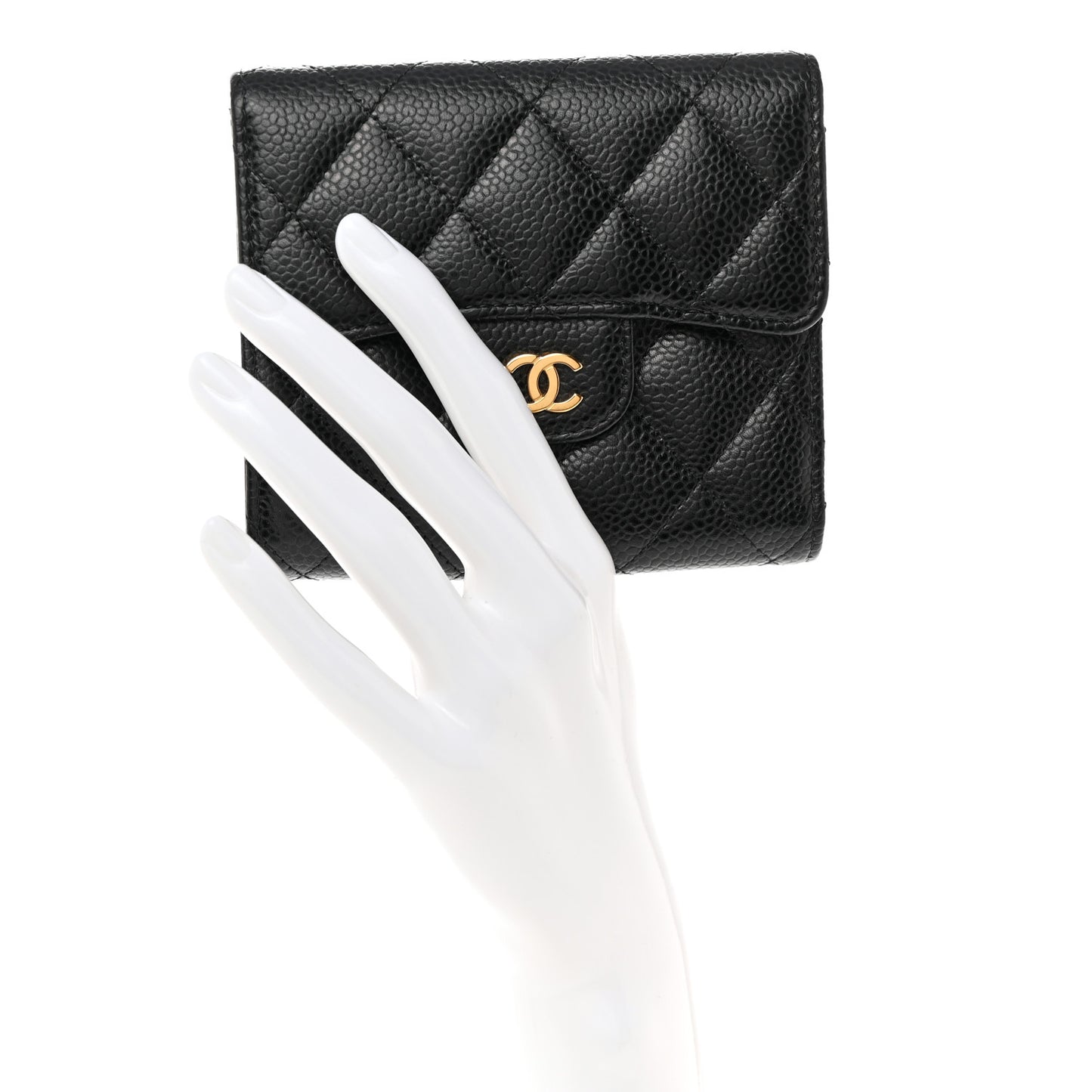 Caviar Quilted Compact Flap Wallet Black
