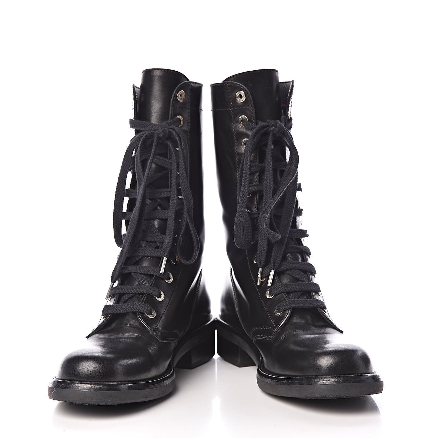 Calfskin Lace Up Combat Boots 40.5 Black