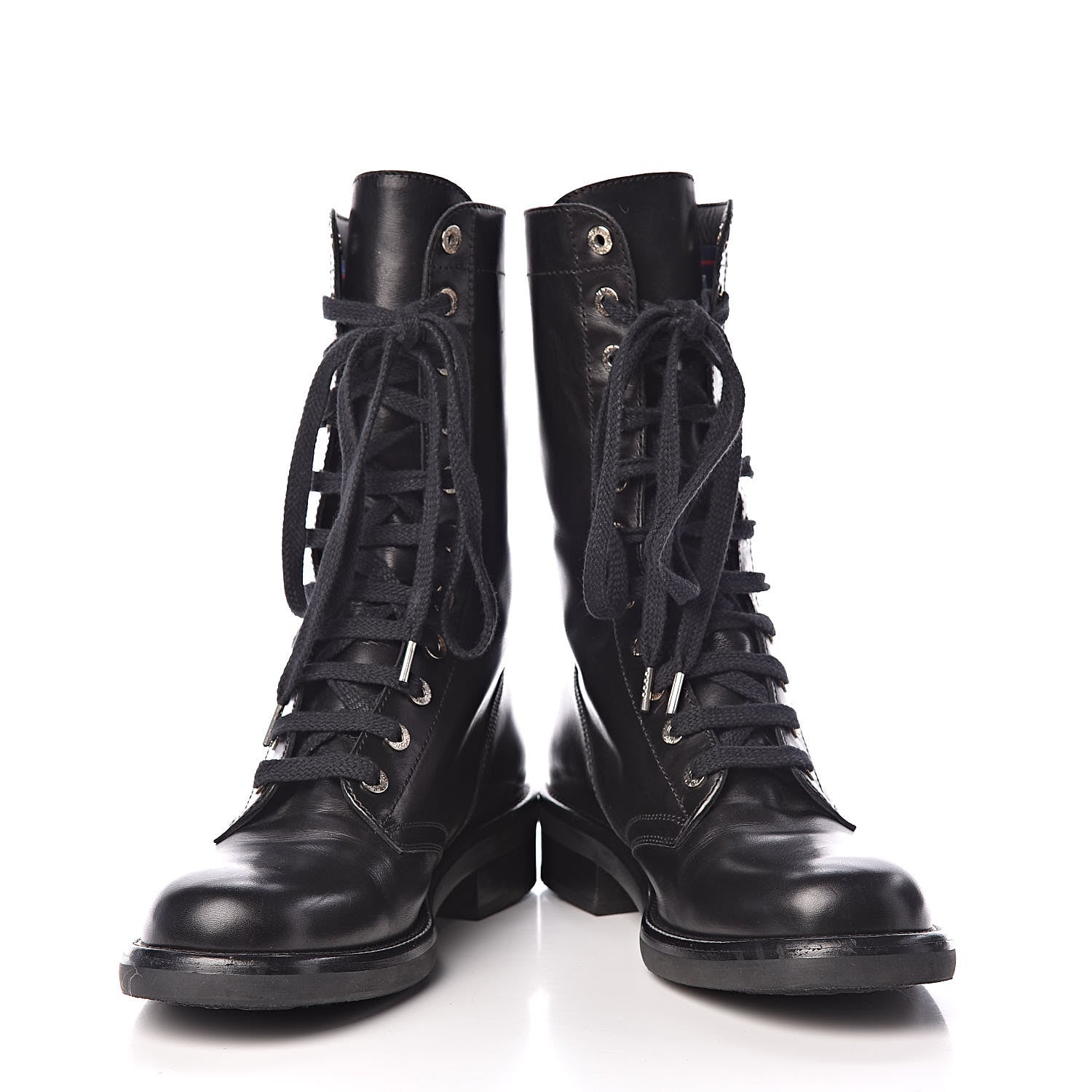 Chanel Calfskin Lace Up Combat Boots 40.5 Black 5 of 10
