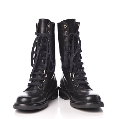 Chanel Calfskin Lace Up Combat Boots 40.5 Black 5 of 10