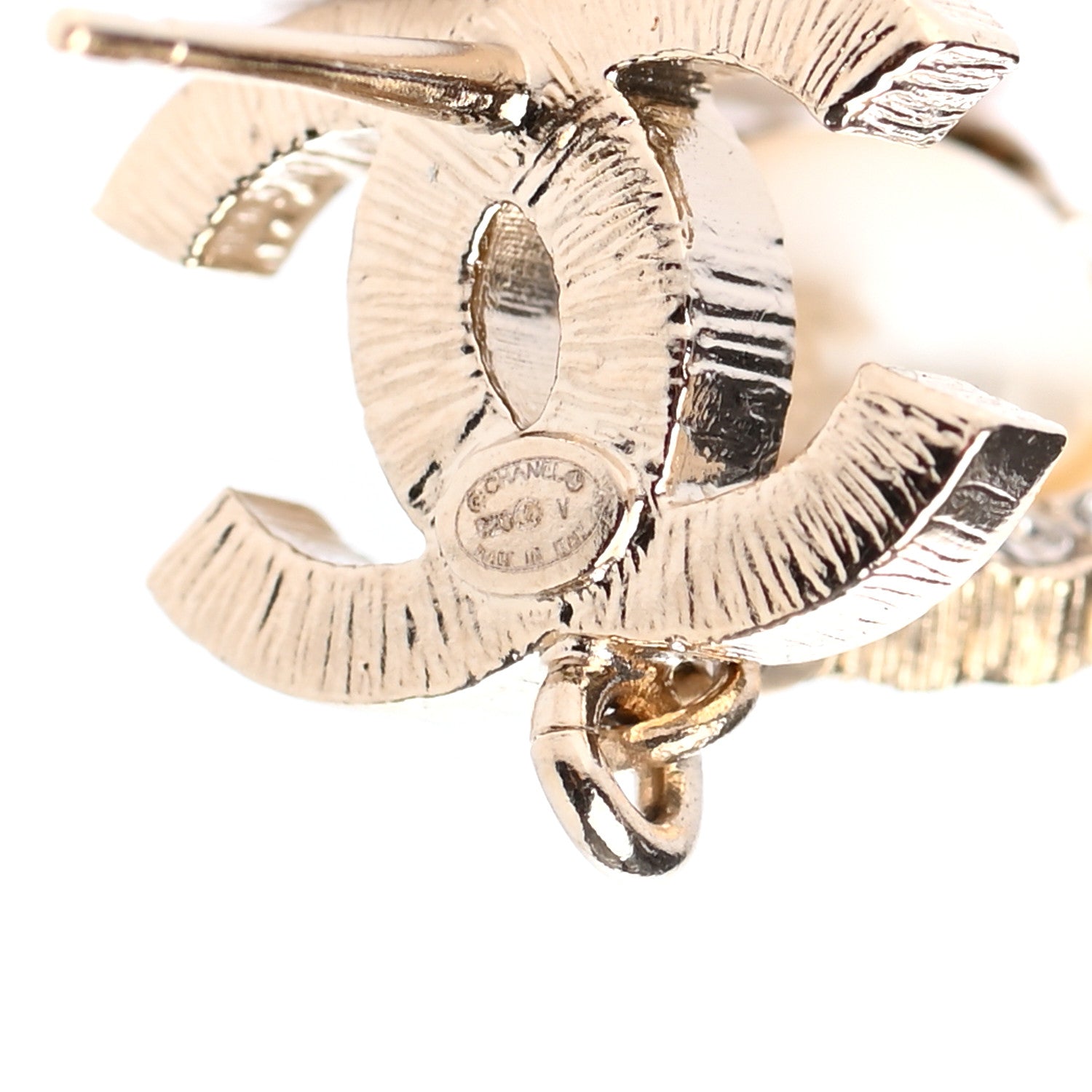Chanel Crystal Pearl CC Lace Camellia Earrings Gold 4 of 4