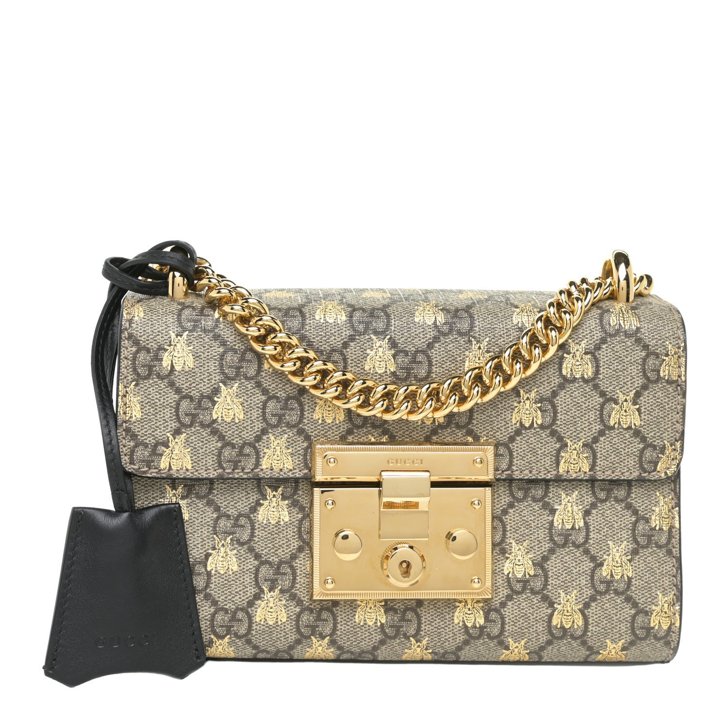 Gucci GG Supreme Monogram Bees Small Padlock Shoulder Bag Black 1 of 16