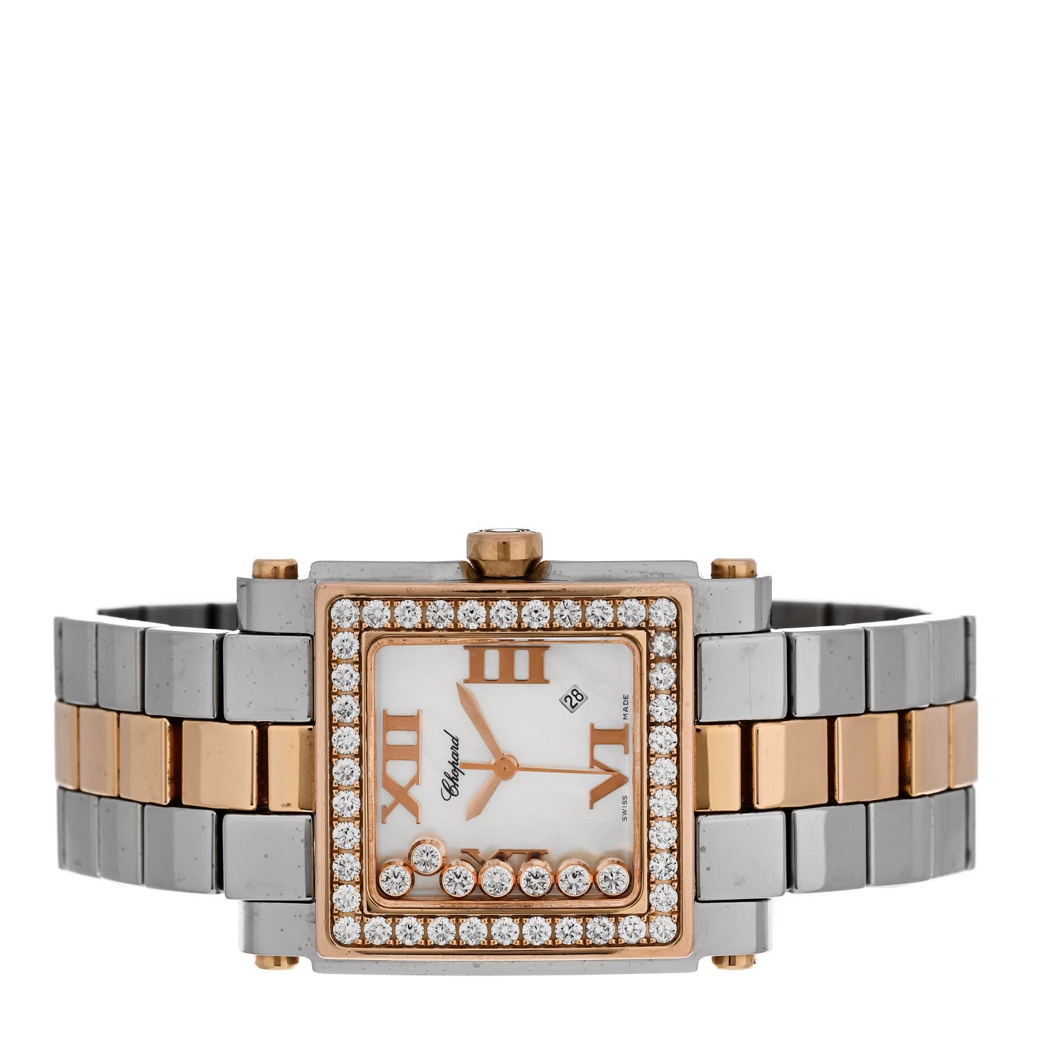 Chopard Stainless Steel 18K Rose Gold 7 Diamond Bezel Mother of Pearl 27mm Happy Sport Quartz Watch 2 of 5