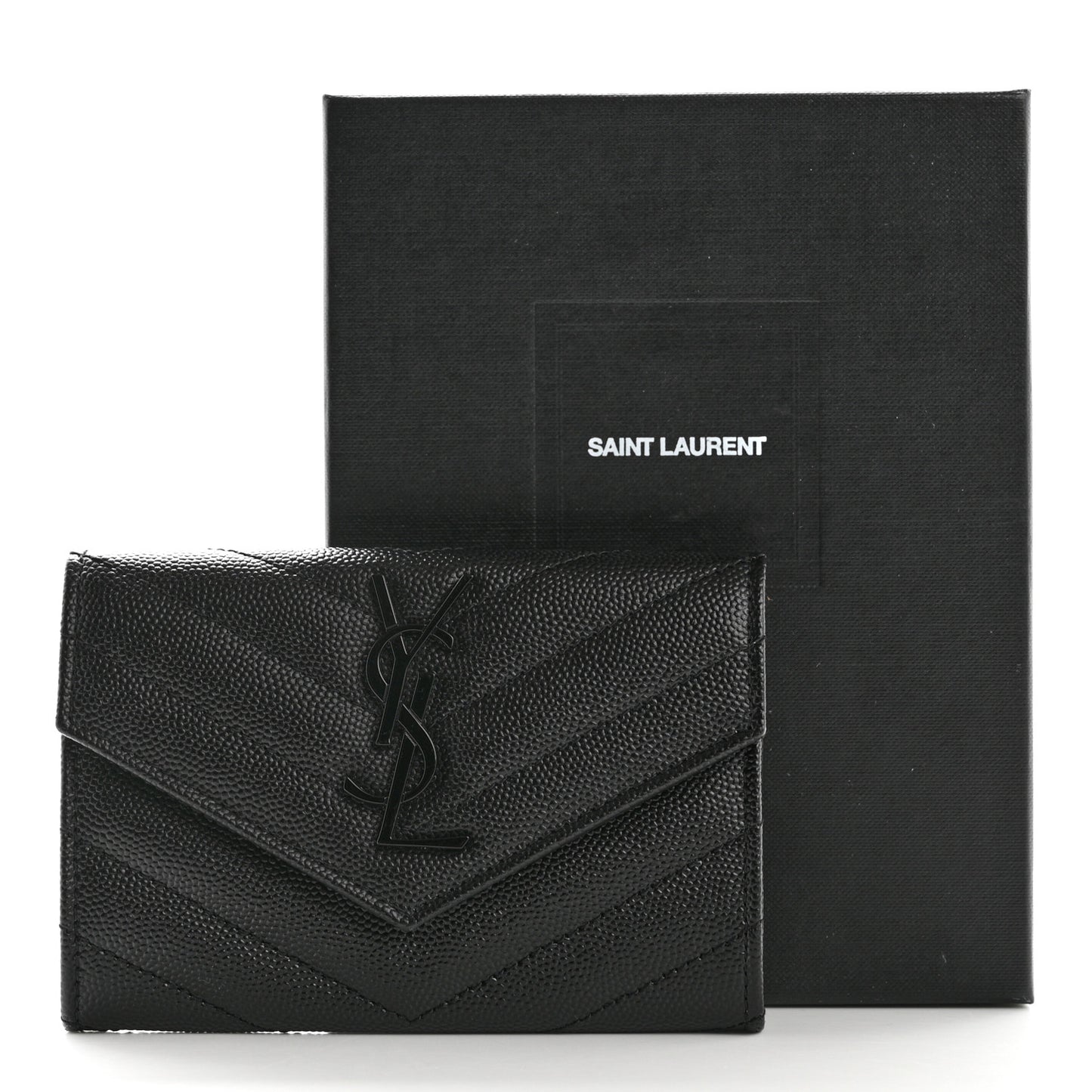 Grain De Poudre Matelasse Chevron Small Monochrome Monogram Envelope Wallet Black
