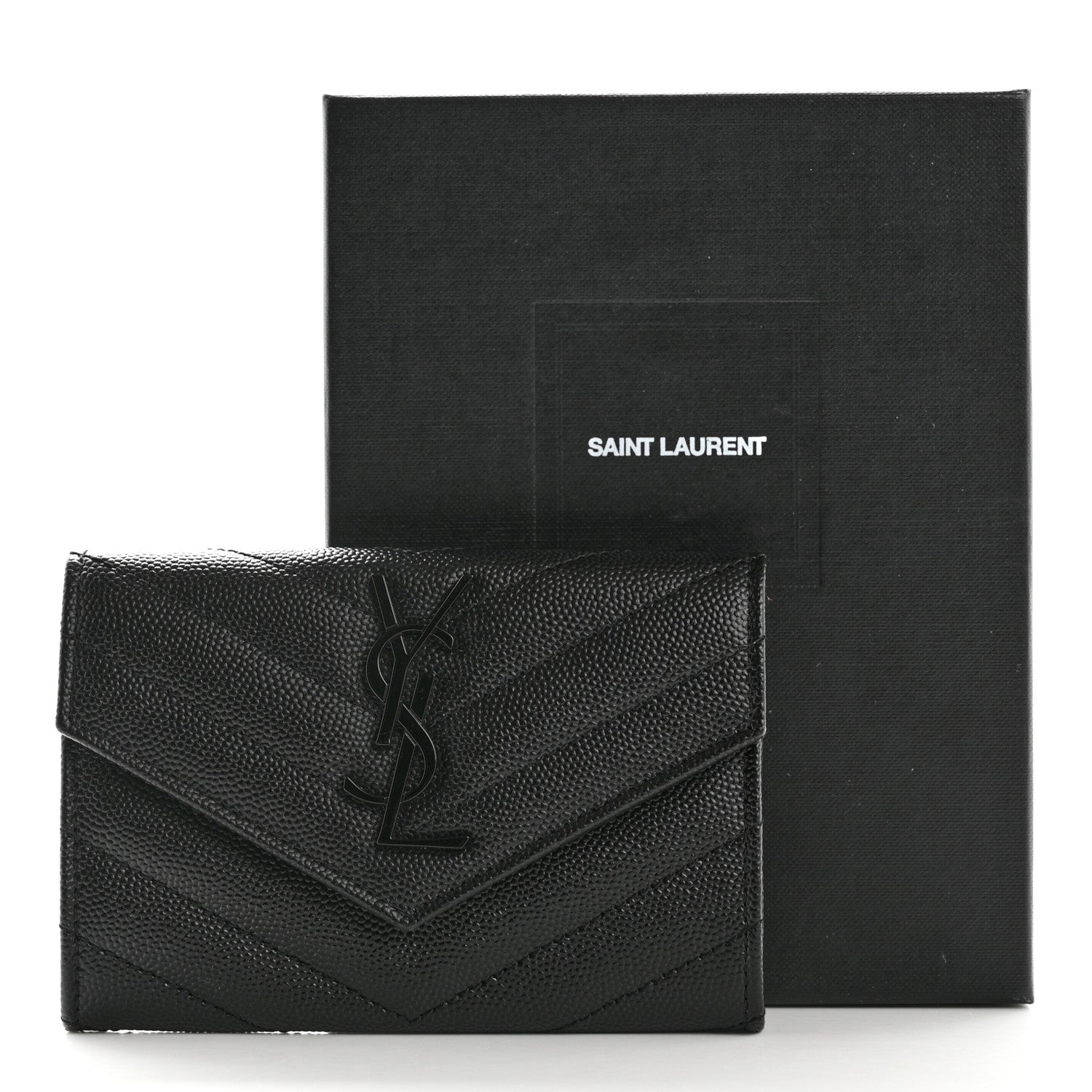 Saint Laurent Grain De Poudre Matelasse Chevron Small Monochrome Monogram Envelope Wallet Black 7 of 7
