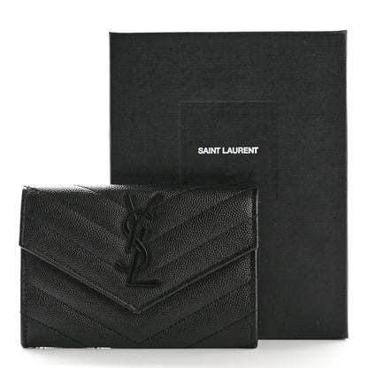 Saint Laurent Grain De Poudre Matelasse Chevron Small Monochrome Monogram Envelope Wallet Black 7 of 7