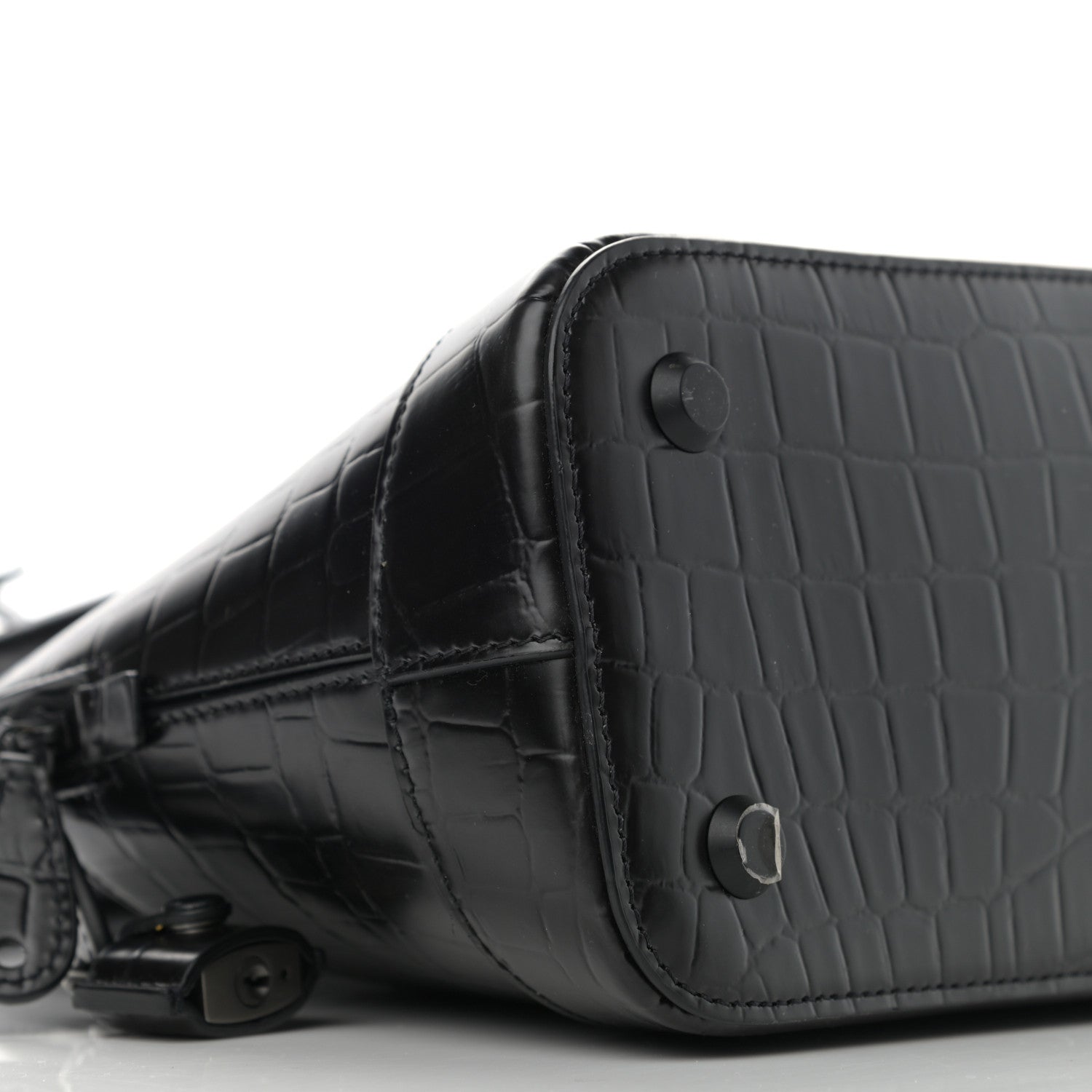 Balenciaga Calfskin Crocodile Embossed S Rivet Ville Top Handle Bag Black 9 of 11
