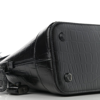 Balenciaga Calfskin Crocodile Embossed S Rivet Ville Top Handle Bag Black 9 of 11